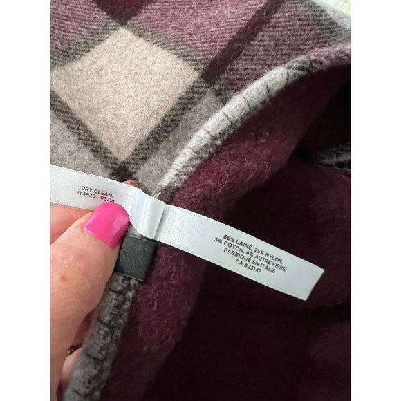 Talbots Burgundy Plaid  Wool Cape Wrap Fringed Beautiful Italy One Size - Picture 7 of 7